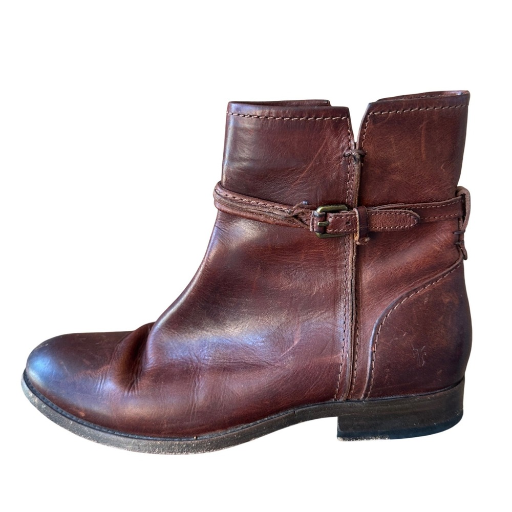 Frye Melissa Seam Short Belted Brown Leather Ankle Boots 6.5B Bootie Fall